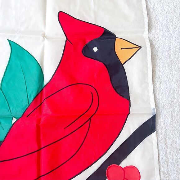 Large Garden Flag Cardinal Bird Tree Berries Red White Black 28x40 Vintage - Picture 4 of 7
